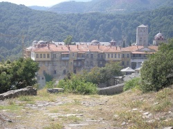 The Holy Monastery of Iviron, as seen from the path that connects Iviron to Stavronikita monastery