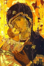The Vladimir Eleusa icon of the Ever Virgin Mary. The Aeiparthenos (Ever Virgin) title is widely used in Eastern Orthodox liturgy.