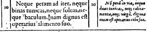 Matthew 10:10 in Latin in the 1598 New Testament of Theodore Beza