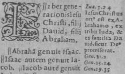 Matthew 1:1 in Latin in the 1567 Latin New Testament of Theodore Beza
