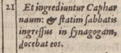 Mark 1:21 in Beza's 1598 Latin Vulgate