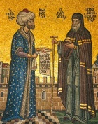 Patriarch Gennadios with Mehmet II depicted on a 20th-century mosaic[14]