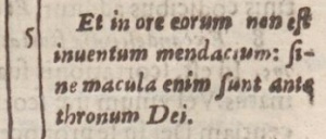 Revelation 14:5 in the 1598 Vulgate of Theodore Beza