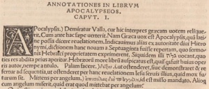 Revelation 1:1 in the 1516 Annotations of the Novum Instrumentum omne of Erasmus.