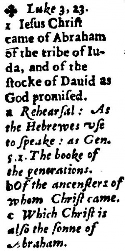 Matthew 1:1 footnote in the 1599 Geneva Bible