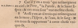 1 John 5:7-8 in the French New Testament of 1644 of Giovanni Diodati[1].