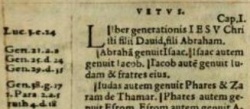 Matthew 1:1 in the Latin Vulgate in the 1556 Latin New Testament of Theodore Beza