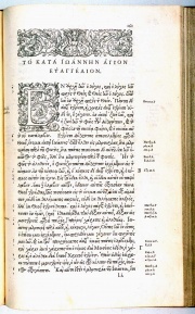 3rd edition of Estienne's New Testament opened to the beginning of the Gospel of John
