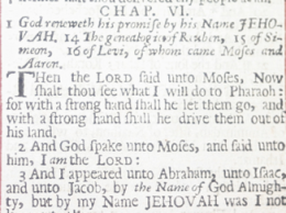"Jehovah" at Exodus 6:3(1611 King James Version)