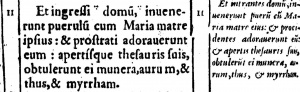 Matthew 2:11 in Latin in the 1598 New Testament of Theodore Beza