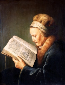 Portrait of Rembrandt's mother reading a lectionary, ca. 1630 (Rijksmuseum, Amsterdam).