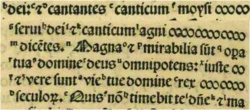 Revelation 15:3 in Latin in the 1514 Complutensian Polyglot[https://archive.org/details/complutensianpolyglot/pdf%20spanish/5/Imgenes397a496/page/n34/mode/1up