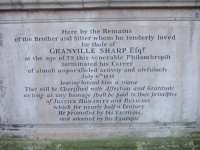Inscription on Granville Sharp's tomb.