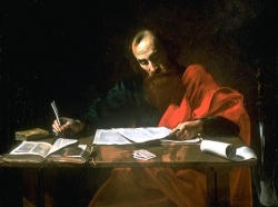 Saint Paul Writing His Epistles, 16th century (Blaffer Foundation Collection, Houston, Texas). Most scholars think Paul actually dictated his letters to a secretary.