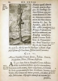 Torture stake, a simple wooden torture stake. Image by Justus Lipsius.