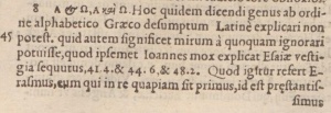 Footnote at Revelation 1:8 in Latin in the 1598 New Testament of Beza
