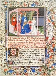 Hayton of Corycus remitting his report on the Mongols, to Pope Clement V, in 1307.