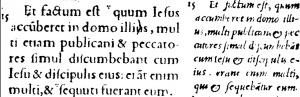 Mark 2:15 in Latin in the 1565 New Testament of Beza