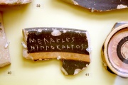 Eta (Heta) in the function of /h/ on the ostrakon of Megacles, son of Hippocrates, 487 BC. Inscription: ΜΕΓΑΚLES HIΠΠΟΚRATOS. On display in the Ancient Agora Museum in Athens, housed in the Stoa of Attalus.