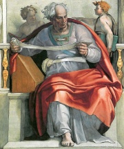 The Prophet Joel as imagined by Michelangelo (Fresco, Sistine Chapel Ceiling, 1508–1512)