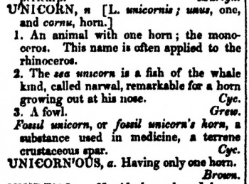 Unicorn in Daniel Webster’s Dictionary of 1828 [3].